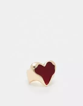 Кольцо ASOS DESIGN с сердечком из красной смолы золотистого цвета