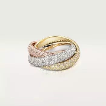 Кольцо Cartier Trinity Large Paved, золото/белое золото/розовое золото/бриллианты