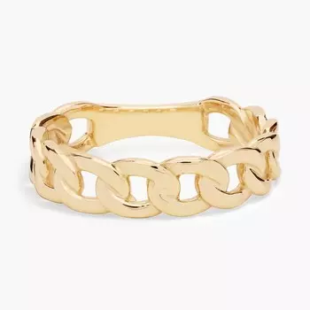 Кольцо-цепочка с панцирным звеном из желтого золота 14 карат Blue Nile