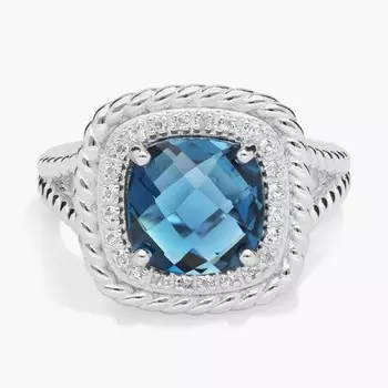 Кольцо Corda Cushion-Cut London Blue Topaz Halo из стерлингового серебра (8 мм) Blue Nile