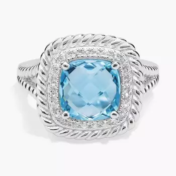 Кольцо Corda с голубым топазом швейцарской огранки «кушон» из стерлингового серебра (8 мм) Blue Nile