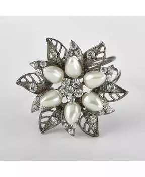 Кольцо для салфеток с цветочным узором, украшенное драгоценными камнями, набор из 4 шт Saro Lifestyle, серебро