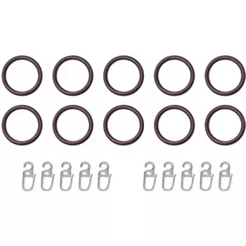 Кольцо для штор Indeko, (комплект, 10 шт., с крючками-плиссе), для карнизов до 20 мм, цвет rostbraun