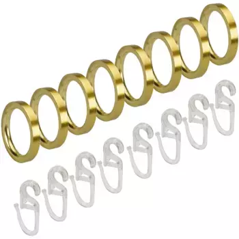 Кольцо для штор Liedeco, (комплект, 8 шт., с крючками-плиссе), для карнизов 16 мм, цвет goldfarben