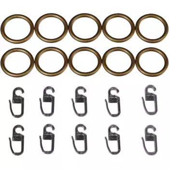 Кольцо для штор Liedeco, (набор, 10 шт., с крючками-плиссе), для карнизов 20 мм, цвет goldfarben