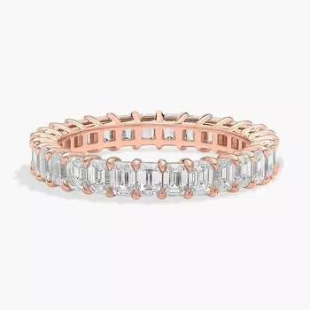 Кольцо Eternity с выращенным в лаборатории бриллиантом изумрудной огранки из розового золота 14 карат (2 карата Tw. - FG / VS2-SI1) Blue Nile