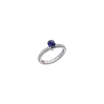 Кольцо Faberg из белого золота с бриллиантами и синим сапфиром