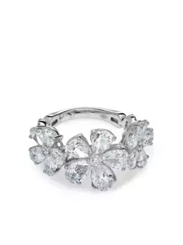 Кольцо Flower из белого золота с бриллиантами Jewels Aficionado, серебяный
