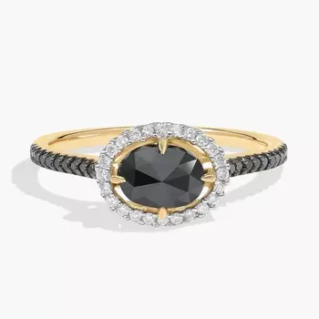 Кольцо Halo Pav с черными и белыми бриллиантами из желтого золота 14 карат (1 1/5 карата) Blue Nile