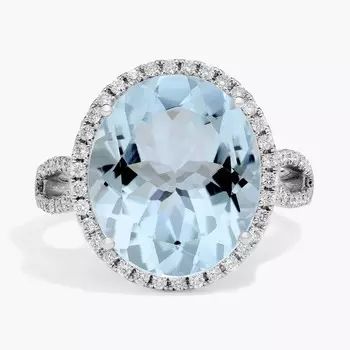 Кольцо Halo с аквамарином и бриллиантами из 18-каратного белого золота (14x12 мм) Blue Nile