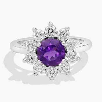 Кольцо Halo с круглым аметистом и бриллиантами из 14-каратного белого золота Blue Nile