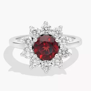 Кольцо Halo с круглым гранатом и бриллиантами из 14-каратного белого золота Blue Nile