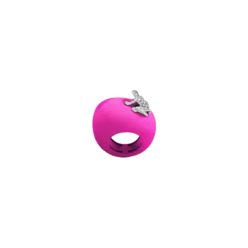 Кольцо Happy Frog с лягушкой из белого золота и бриллиантами на средней основе из флуоресцентного розового серебра Dada Arrigoni