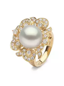 Кольцо из 18-каратного желтого золота с жемчугом Южного моря Сахара и бриллиантами Yoko London, золотой
