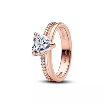 Кольцо Pandora Double Band Heart Ring, покрытие - розовое золото