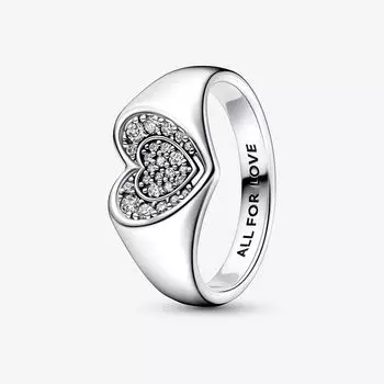 Кольцо Pandora Moments Radiant Heart Pave Signet, серебро/прозрачный