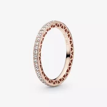 Кольцо Pandora Signature Sparkle & Hearts, розовое золото