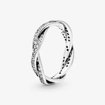 Кольцо Pandora Timeless Sparkling Twisted Lines, серебро