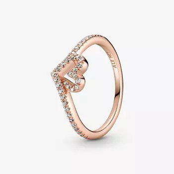 Кольцо Pandora Timeless Sparkling Wishbone Heart, розовое золото