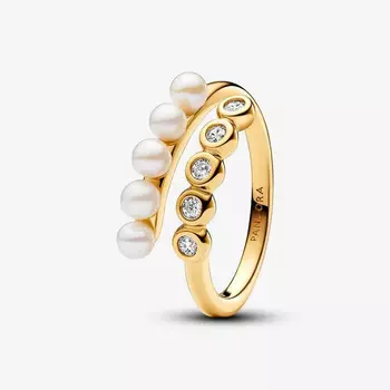 Кольцо Pandora Timeless Treated Freshwater Cultured Pearls & Stones Open, золото