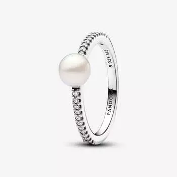 Кольцо Pandora Timeless Treated Freshwater Cultured Pearl & Pave, серебро