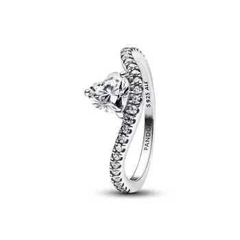 Кольцо Pandora Wavy Pav Heart Ring, стерлинговое серебро