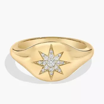Кольцо-печатка с бриллиантовой звездой из желтого золота 14 карат Blue Nile