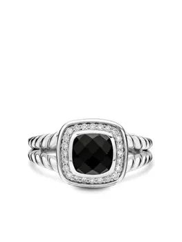 Кольцо Petite Albion из стерлингового серебра с ониксом и бриллиантами David Yurman, серебряный