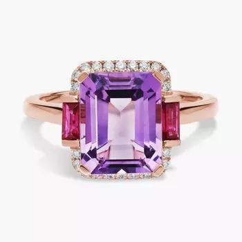 Кольцо Rose De France с аметистом и рубином Octagon из 14-каратного розового золота Blue Nile