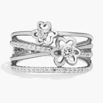 Кольцо с 4 рядами бриллиантов в форме лепестков сердца из белого золота 14 карат (1/3 карата) Blue Nile