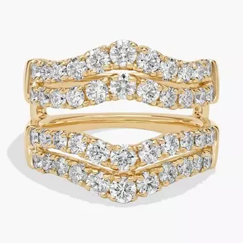 Кольцо с двумя рядами бриллиантов в зубчатой оправе из 14-каратного желтого золота (2 карата). Blue Nile