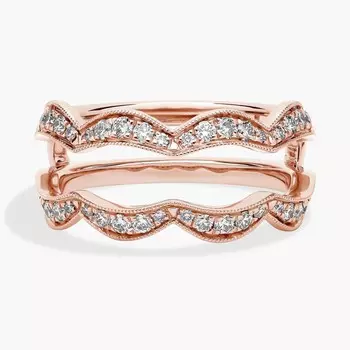 Кольцо с фестончатым бриллиантом Milgrain из розового золота 14 карат (3/8 карата, двойной). Blue Nile