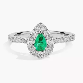 Кольцо с грушевидным изумрудом и бриллиантовым ореолом из 14-каратного белого золота (6x4 мм) Blue Nile