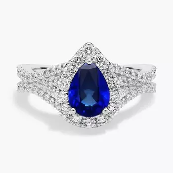 Кольцо с грушевидным сапфиром и бриллиантом из 14-каратного белого золота Blue Nile