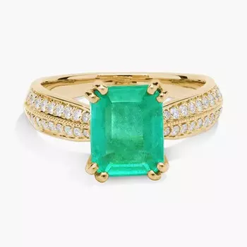 Кольцо с изумрудом и бриллиантами изумрудной огранки из 14-каратного желтого золота (9x7 мм) Blue Nile