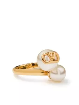 Кольцо с логотипом VLogo Signature и искусственным жемчугом Valentino Garavani, золотой