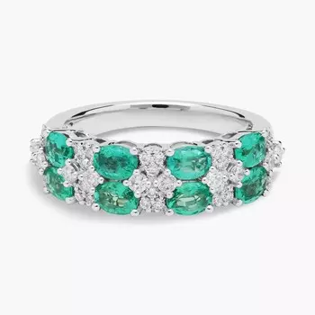 Кольцо с овальным изумрудом и круглым бриллиантом в два ряда из 14-каратного белого золота Blue Nile