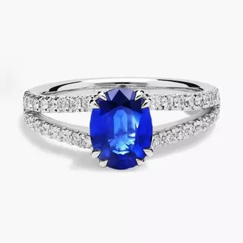 Кольцо с овальным сапфиром и бриллиантом, разделенное на две части, из 14-каратного белого золота (8x6 мм) Blue Nile