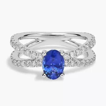 Кольцо с овальным сапфиром и паве из белого золота 14 карат (7x5 мм) Blue Nile