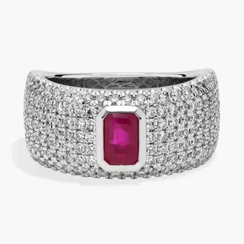 Кольцо с рубинами паве изумрудной огранки в оправе из платины (1 карат, два камня) Blue Nile