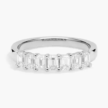 Кольцо с семью изумрудами и выращенными в лаборатории бриллиантами из 14-каратного белого золота (1 карат, двойной - FG / VS2-SI1) Blue Nile