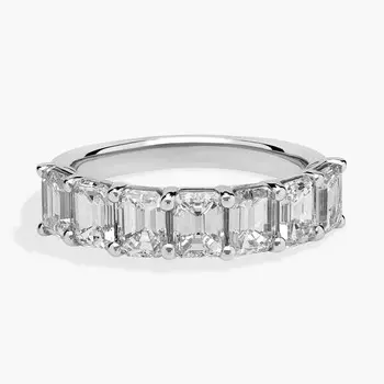 Кольцо с семью изумрудами и выращенными в лаборатории бриллиантами из 14-каратного белого золота (3 карата, два камня - FG / VS2-SI1) Blue Nile