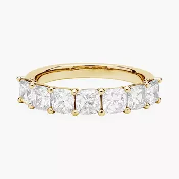 Кольцо с семью выращенными в лаборатории бриллиантами огранки «кушон» из 14-каратного желтого золота (2 карата, два карата — FG / VS2-SI1) Blue Nile