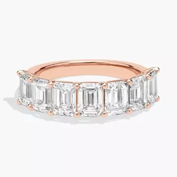 Кольцо с семью выращенными в лаборатории бриллиантами изумрудами из 14-каратного розового золота (3 1/2 карата, два камня - FG / VS2-SI1) Blue Nile