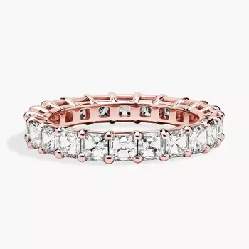 Кольцо с выращенным в лаборатории бриллиантом Asscher Cut Eternity из 14-каратного розового золота (3 карата, двойной цвет - FG / VS2-SI1) Blue Nile