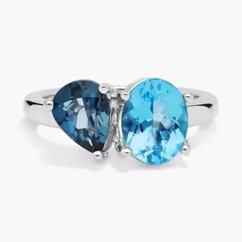 Кольцо Swiss Blue Topaz и Blue Topaz из двух камней в 14-каратном белом золоте Blue Nile