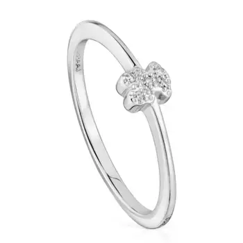 Кольцо Tous Grain Small Bear, белое золото/бриллианты