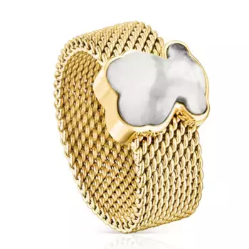 Кольцо Tous Mesh Color Bear Motif, позолоченное серебро/золотистая сталь/говлит