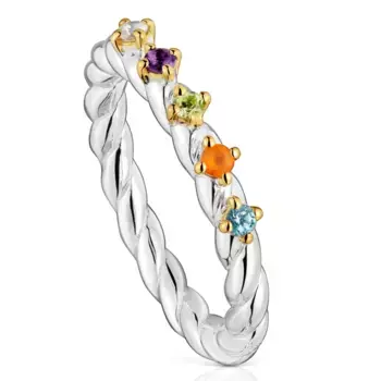 Кольцо Tous Sugar Party Small Two-tone, серебро/золото/драгоценные камни