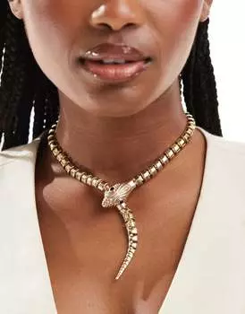 Колье ASOS DESIGN с протягивающейся змеей золотистого цвета